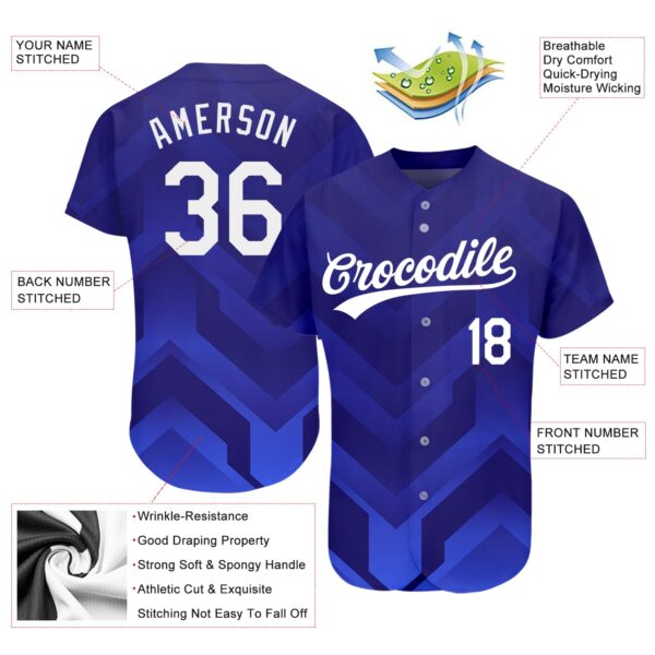 Custom Royal White-Navy 3D Pattern Design Authentic Baseball Jersey