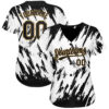 Custom White Black-Old Gold 3D Pattern Design Authentic Baseball Jersey
