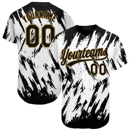 3DPattern1099_10d63e41-482c-494f-8d75-930e65eb1fad Custom White Black-Old Gold 3D Pattern Design Authentic Baseball Jersey