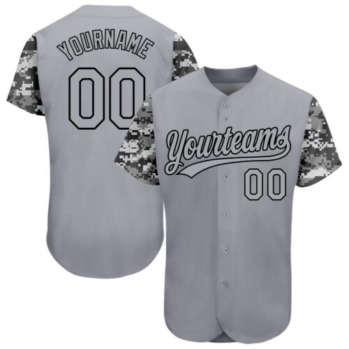 3DPattern1108 Custom Gray Gray Black-Camo 3D Pattern Design Authentic Baseball Jersey