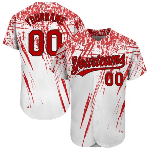 3DPattern1113_68424522-0064-4eeb-8709-e75cfafd62aa Custom White Red-Black 3D Pattern Design Authentic Baseball Jersey