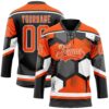 Custom Orange Black-White 3D Pattern Geometric Shape Hockey Lace Neck Jersey