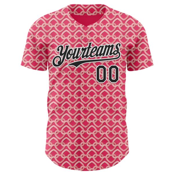 Custom Neon Pink Black-White Valentine's Day Love Heart Authentic Baseball Jersey