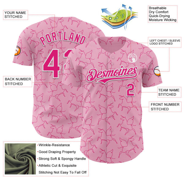 Custom Light Pink Hot Pink-White Valentine's Day Unicorn Authentic Baseball Jersey