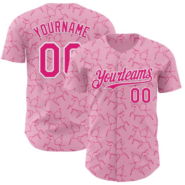 Custom Light Pink Hot Pink-White Valentine's Day Unicorn Authentic Baseball Jersey