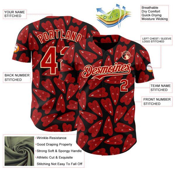 Custom Black Red-Cream Valentine's Day Love Heart Authentic Baseball Jersey