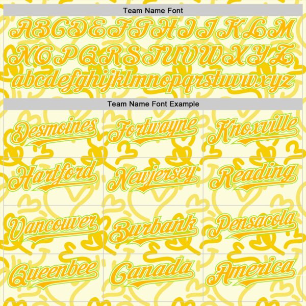 Custom Cream Gold Neon Green-White Valentine's Day Love Heart Authentic Baseball Jersey