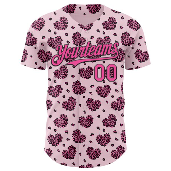 Custom Pink Black Valentine's Day Love Heart Authentic Baseball Jersey