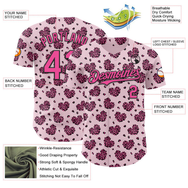 Custom Pink Black Valentine's Day Love Heart Authentic Baseball Jersey