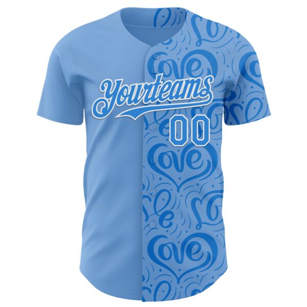 Custom Blue Electric Blue-White Valentine's Day Love Heart Authentic Baseball Jersey