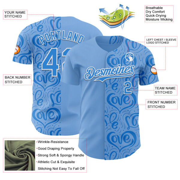 Custom Blue Electric Blue-White Valentine's Day Love Heart Authentic Baseball Jersey