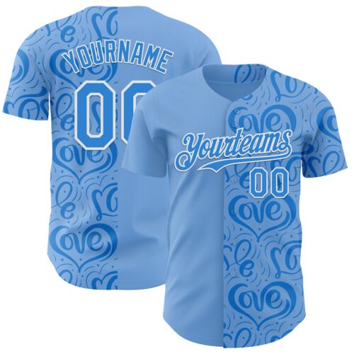 Custom Blue Electric Blue-White Valentine's Day Love Heart Authentic Baseball Jersey