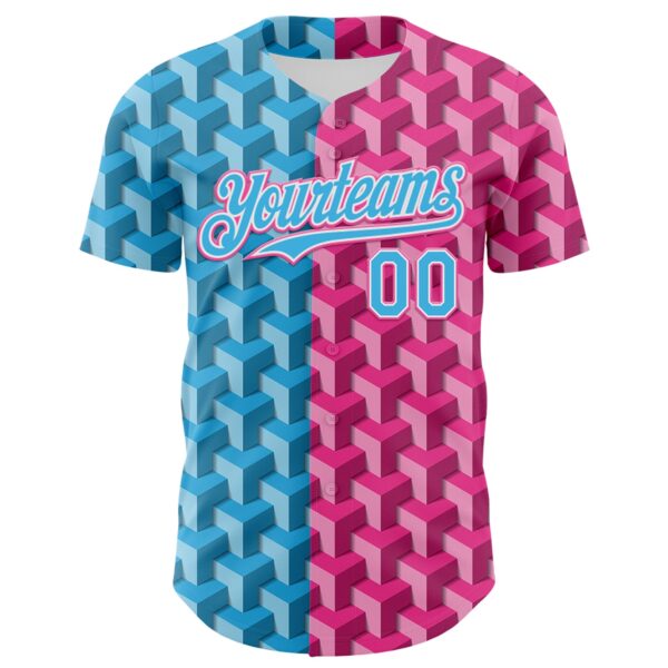 Custom Sky Blue Pink-White Valentine's Day Gradient Love Heart Authentic Baseball Jersey
