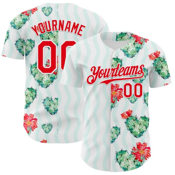Custom White Fire Red-Green Valentine's Day Love Heart Authentic Baseball Jersey