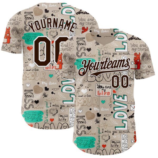 Custom Gray Brown-White Valentine's Day Love Authentic Baseball Jersey