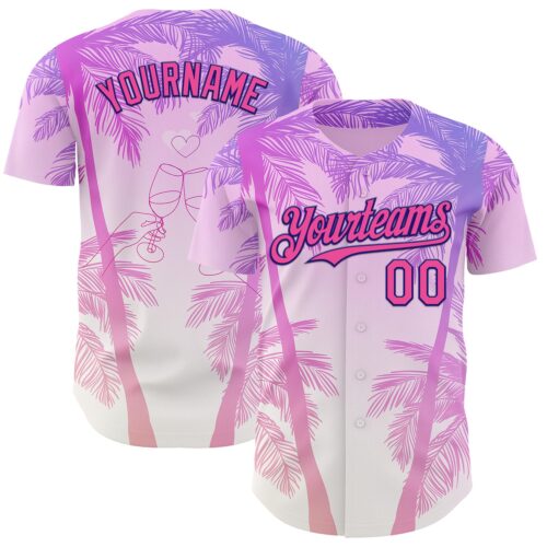 3DPattern11578 Custom Pink Dark Purple-White Valentine's Day Gradient Coconut Trees Authentic Baseball Jersey