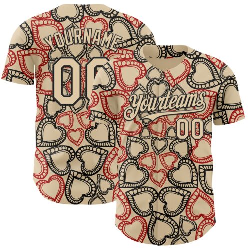 3DPattern11579 Custom City Cream Black Valentine's Day Love Heart Authentic Baseball Jersey