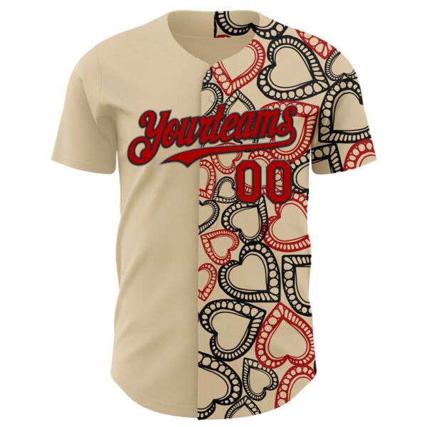 Custom City Cream Red-Black Valentine's Day Love Heart Authentic Baseball Jersey
