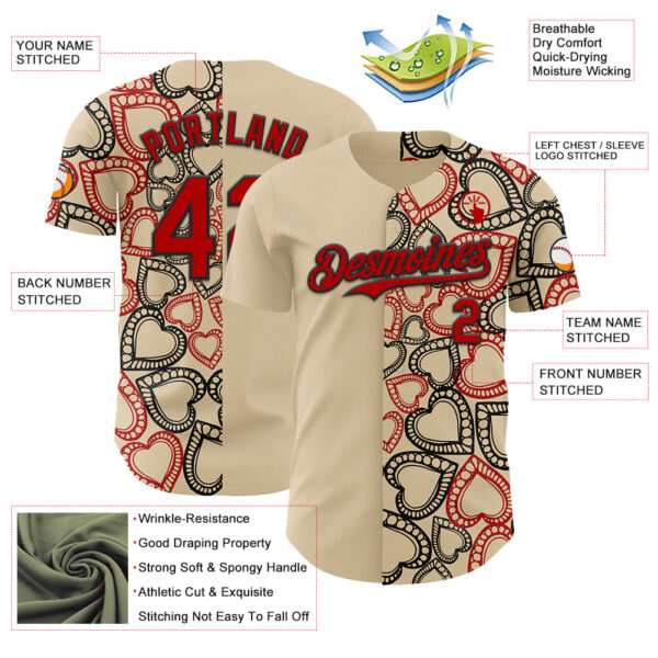 Custom City Cream Red-Black Valentine's Day Love Heart Authentic Baseball Jersey