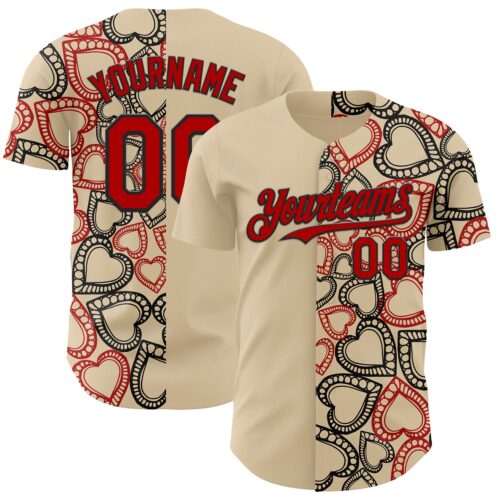 3DPattern11580 Custom City Cream Red-Black Valentine's Day Love Heart Authentic Baseball Jersey