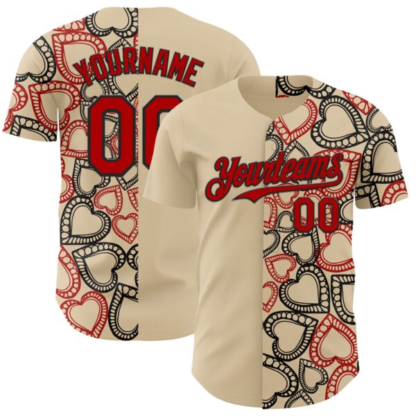 Custom City Cream Red-Black Valentine's Day Love Heart Authentic Baseball Jersey