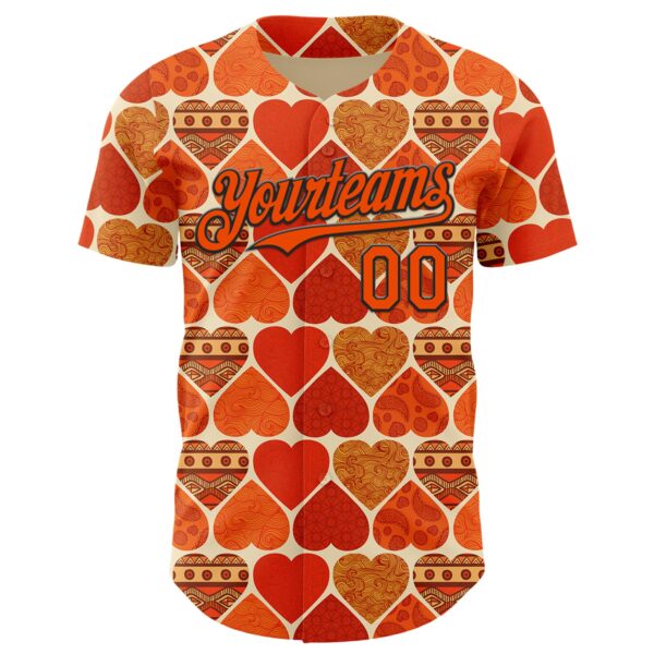 Custom Orange Cream-Black Valentine's Day Love Heart Authentic Baseball Jersey