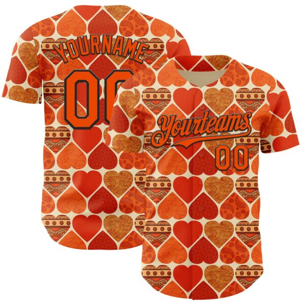 Custom Orange Cream-Black Valentine's Day Love Heart Authentic Baseball Jersey