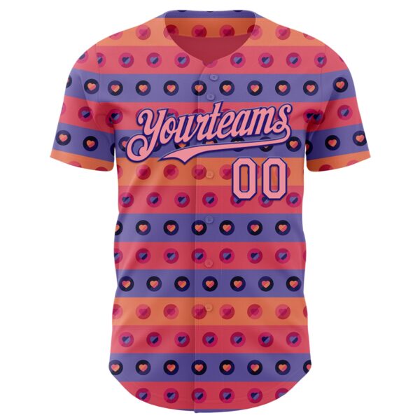 Custom Orange Medium Pink-Dark Purple Valentine's Day Love Heart Authentic Baseball Jersey