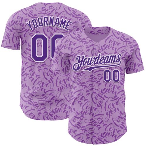 3DPattern11583 Custom Light Purple Purple-White Valentine's Day Love Authentic Baseball Jersey