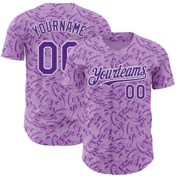 Custom Light Purple Purple-White Valentine's Day Love Authentic Baseball Jersey