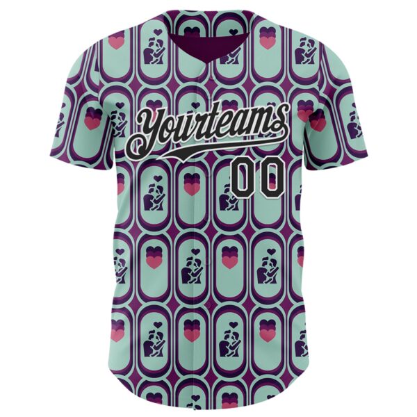 Custom Purple Black Green-White Valentine's Day Love Heart Authentic Baseball Jersey