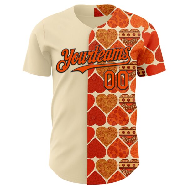 Custom Orange Cream-Black Valentine's Day Love Heart Authentic Baseball Jersey