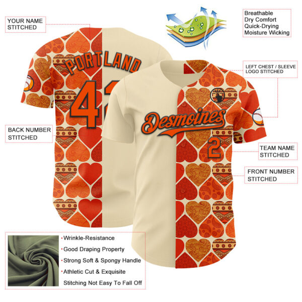Custom Orange Cream-Black Valentine's Day Love Heart Authentic Baseball Jersey