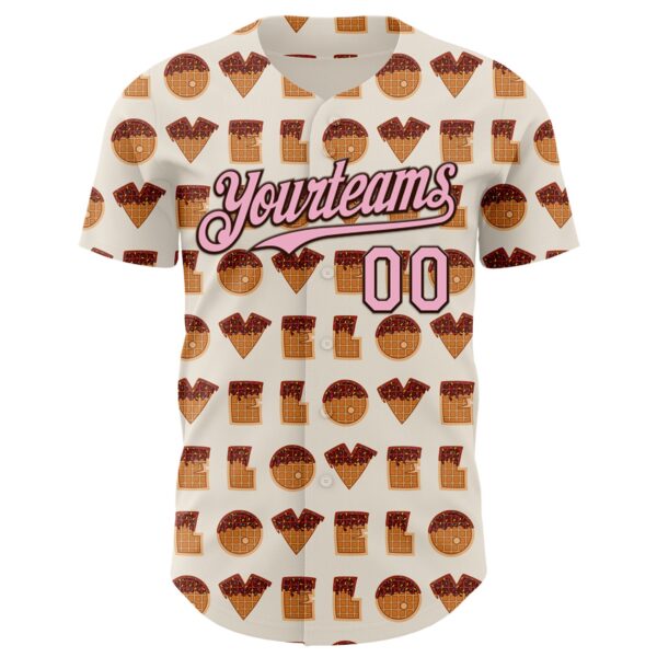 Custom Cream Light Pink-Brown Valentine's Day Love Heart Authentic Baseball Jersey