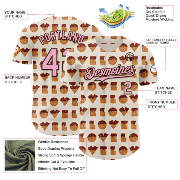 Custom Cream Light Pink-Brown Valentine's Day Love Heart Authentic Baseball Jersey