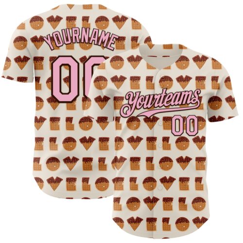 3DPattern11587 Custom Cream Light Pink-Brown Valentine's Day Love Heart Authentic Baseball Jersey
