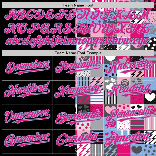 Custom Black Hot Pink-Light Blue Valentine's Day Love Heart Authentic Baseball Jersey