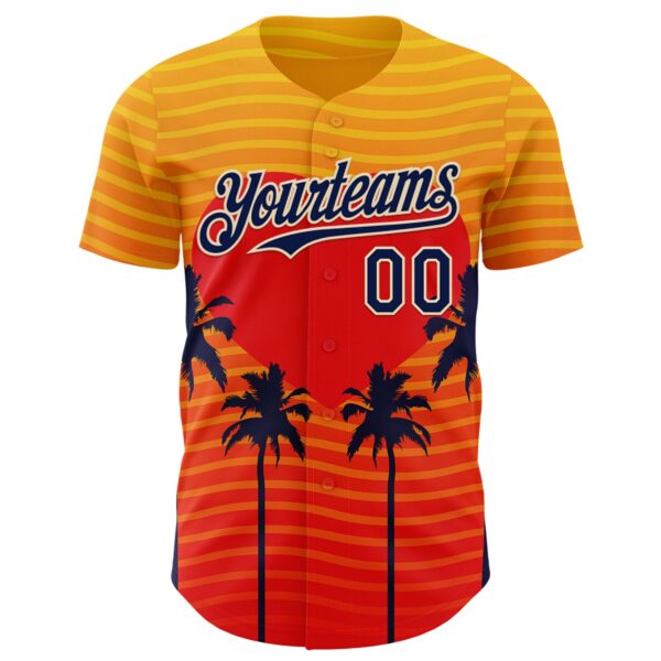 Custom Yellow Navy Orange-Cream Valentine's Day Gradient Coconut Trees Authentic Baseball Jersey