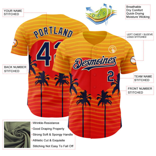 Custom Yellow Navy Orange-Cream Valentine's Day Gradient Coconut Trees Authentic Baseball Jersey