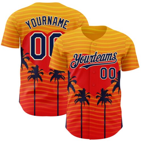 3DPattern11591 Custom Yellow Navy Orange-Cream Valentine's Day Gradient Coconut Trees Authentic Baseball Jersey