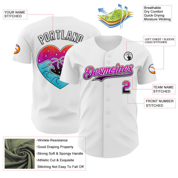 Custom White Gradient-Black Valentine's Day Love Heart Authentic Baseball Jersey