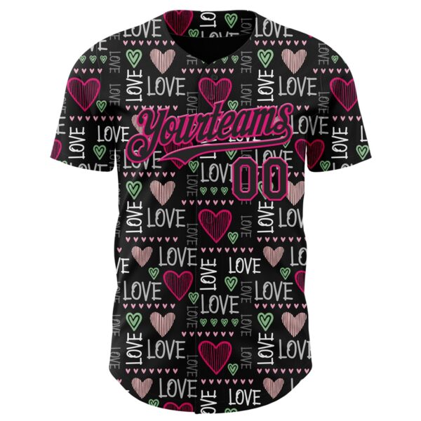 Custom Black Hot Pink Valentine's Day Love Heart Authentic Baseball Jersey