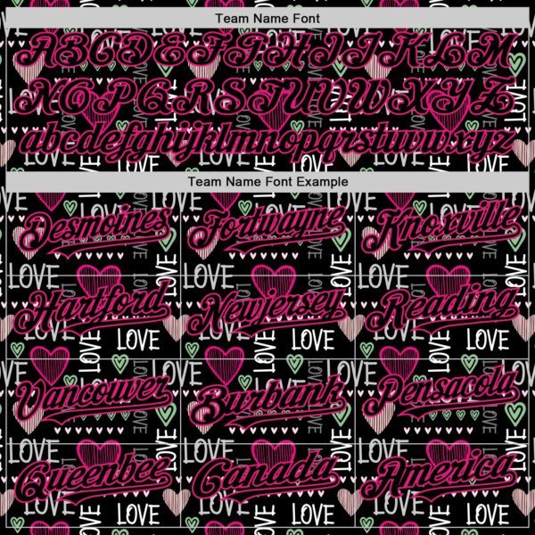 Custom Black Hot Pink Valentine's Day Love Heart Authentic Baseball Jersey