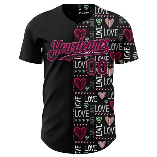 Custom Black Hot Pink Valentine's Day Love Heart Authentic Baseball Jersey