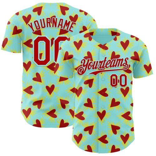 3DPattern11598 Custom Ice Blue Red Valentine's Day Love Heart Authentic Baseball Jersey