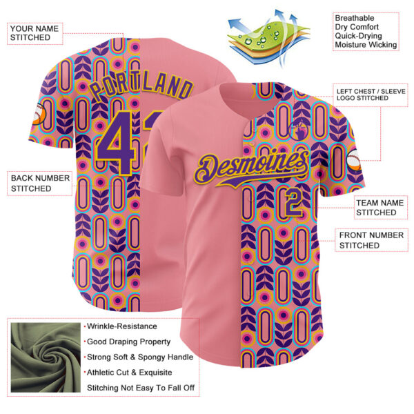 Custom Medium Pink Purple-Yellow Valentine's Day Flower Authentic Baseball Jersey