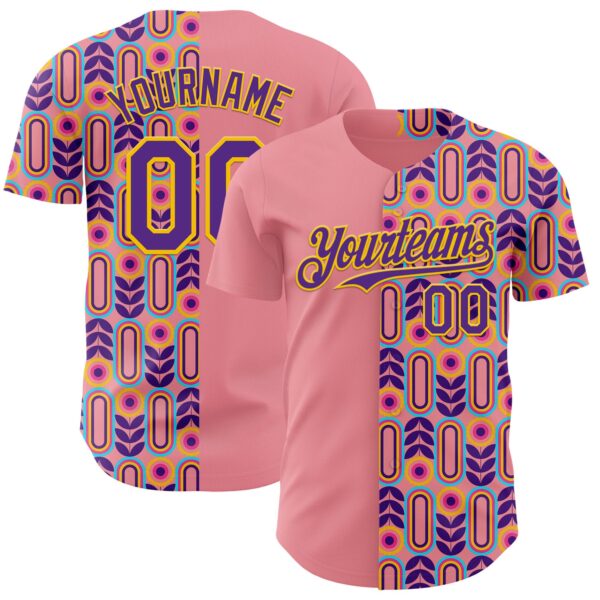Custom Medium Pink Purple-Yellow Valentine's Day Flower Authentic Baseball Jersey