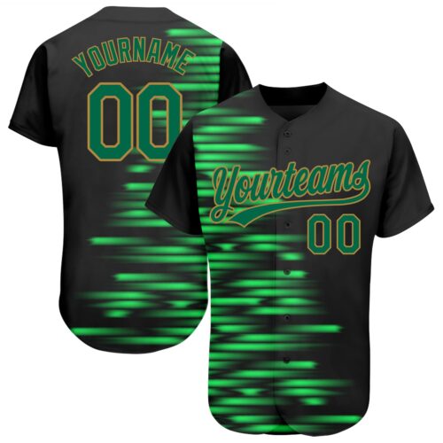 3DPattern1160 Custom Black Kelly Green-Old Gold 3D Pattern Design Authentic Baseball Jersey