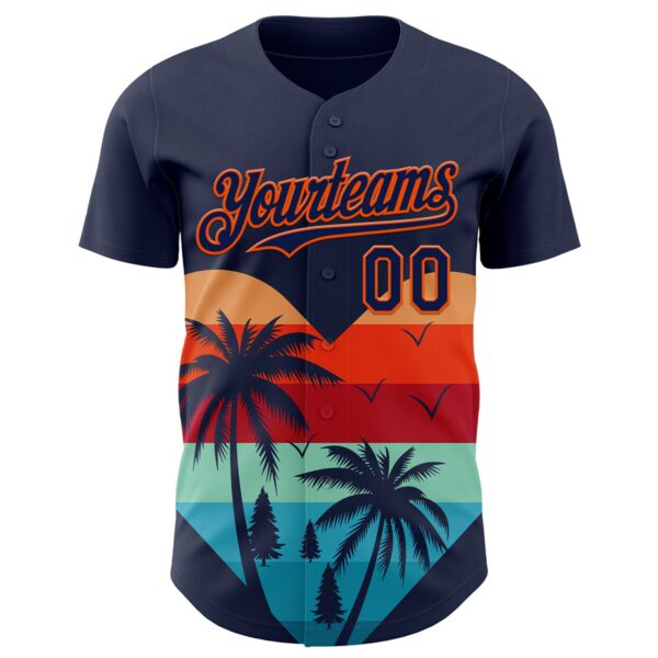 Custom Navy Orange Valentine's Day Coconut Trees Authentic Baseball Jersey