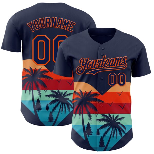 Custom Navy Orange Valentine's Day Coconut Trees Authentic Baseball Jersey